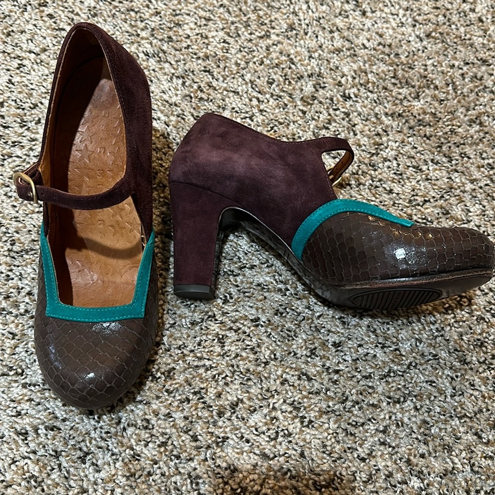 Brown & Teal Mary Jane Heels